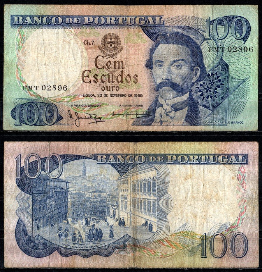 Португалия 100 эскудо 1965 Pick 169 a(4) бумага 6294-50-4-2