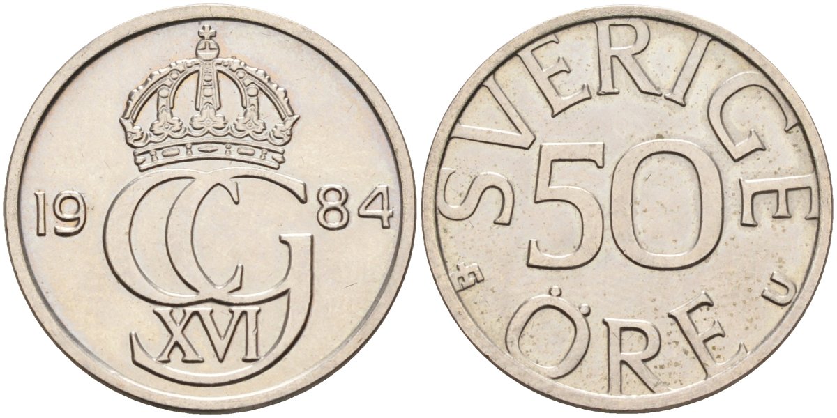Швеция 50 эре 1984 Карл XVI Густав (1973- ) KM 855 медно-никель UNC 4582-816