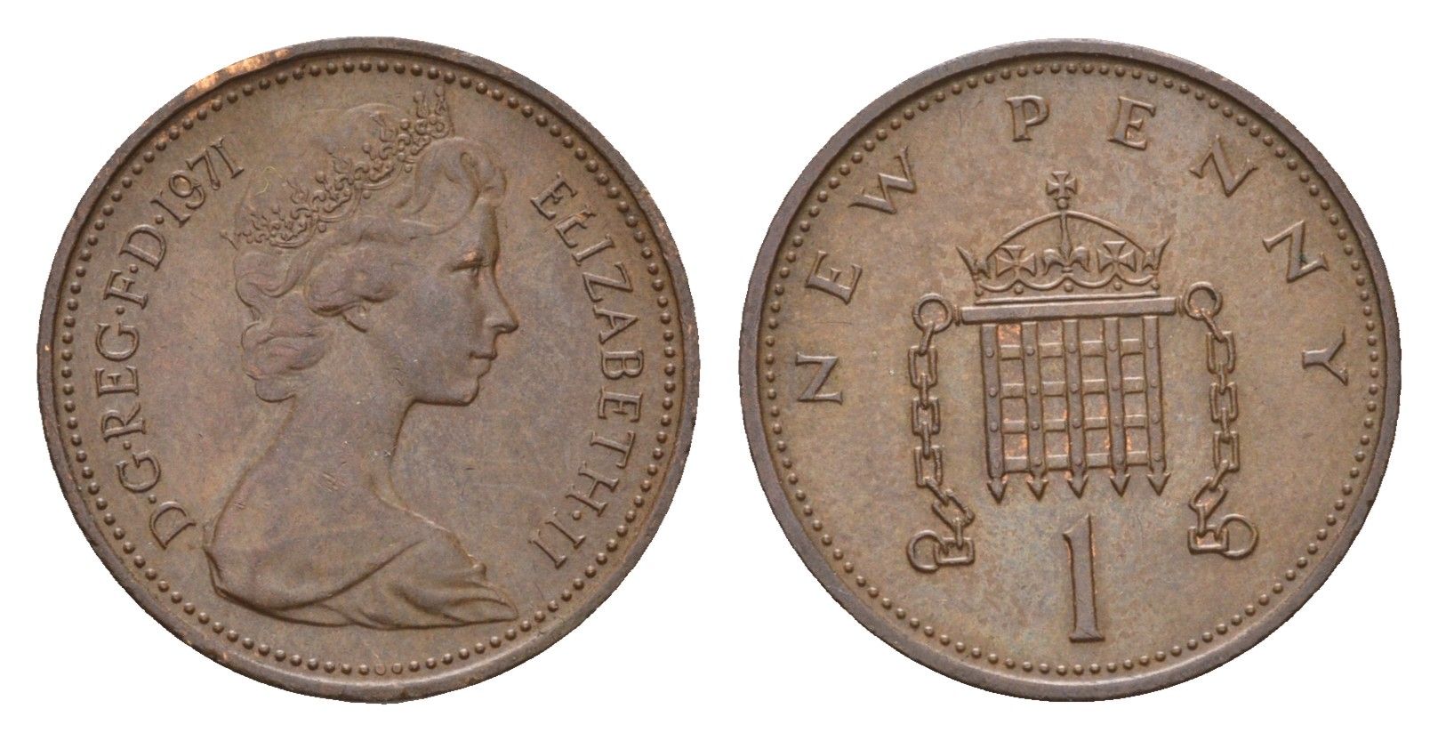 Великобритания 1 новый пенни 1971 Елизавета II (1952-2022) KM 915, Spink 4237 (B1) бронза 99-241