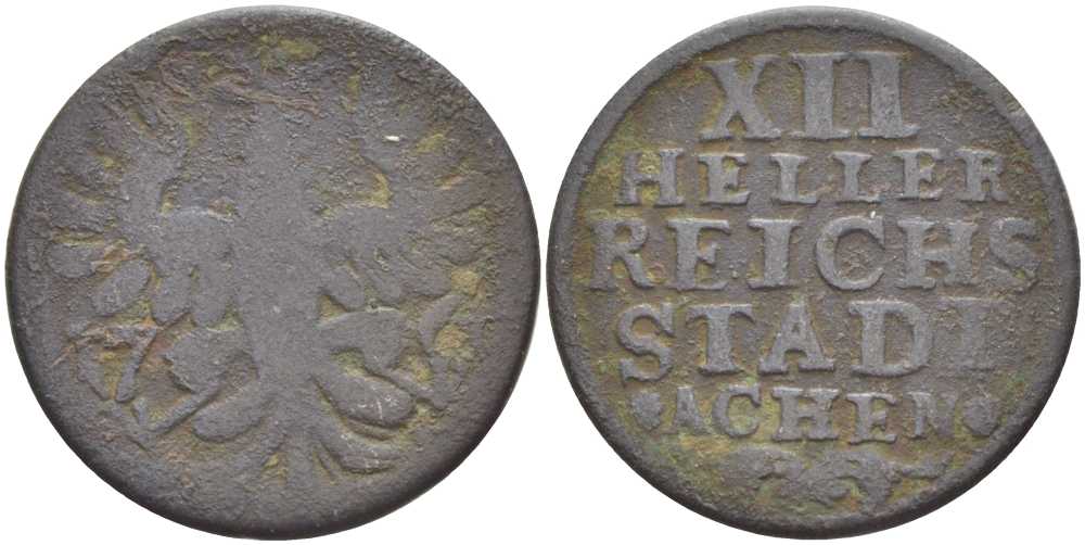 Ахен 12 геллеров 1760 KM 51, Menadier 294, Krumbach 198 медь 175-312