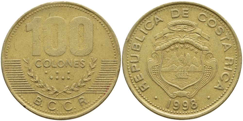 Коста-Рика 100 колон 1998 B.C.C.R. KM 230а латунь 71-1122