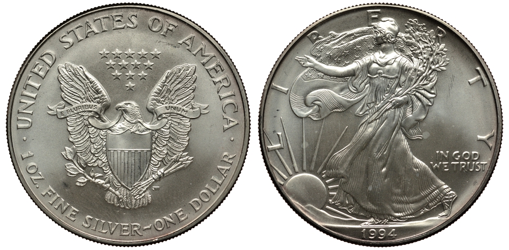 США 1 доллар 1994 шагающая свобода KM 273 серебро UNC 1084-6-12