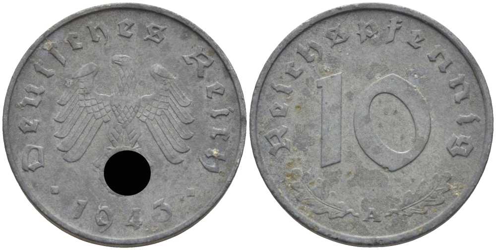 Германия 10 рейхспфеннигов 1943 A KM 101, J.371 цинк 4401-612