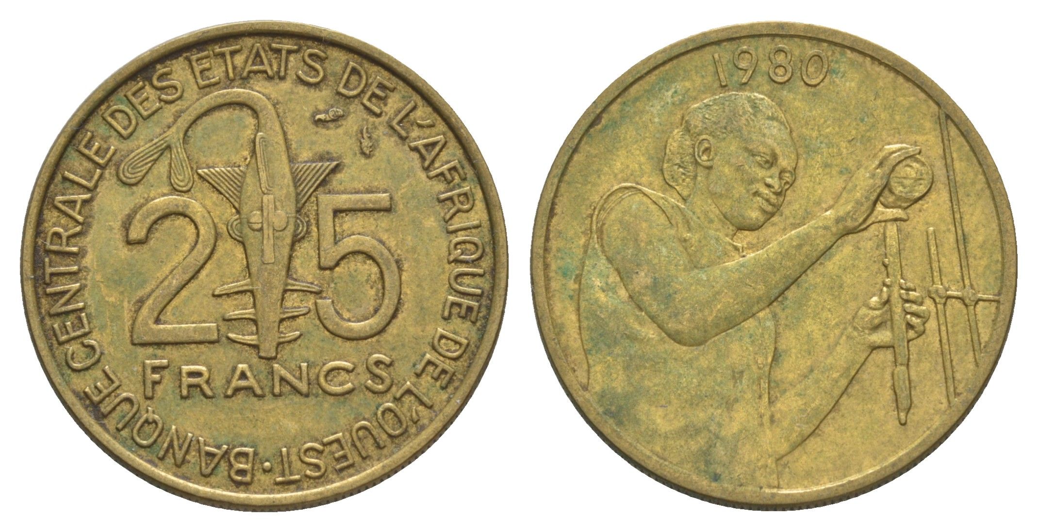 Западная Африка (BCEAO) 25 франков 1980 Центральный банк государств Западной Африки KM 9 алюминиевая бронза 4642-255