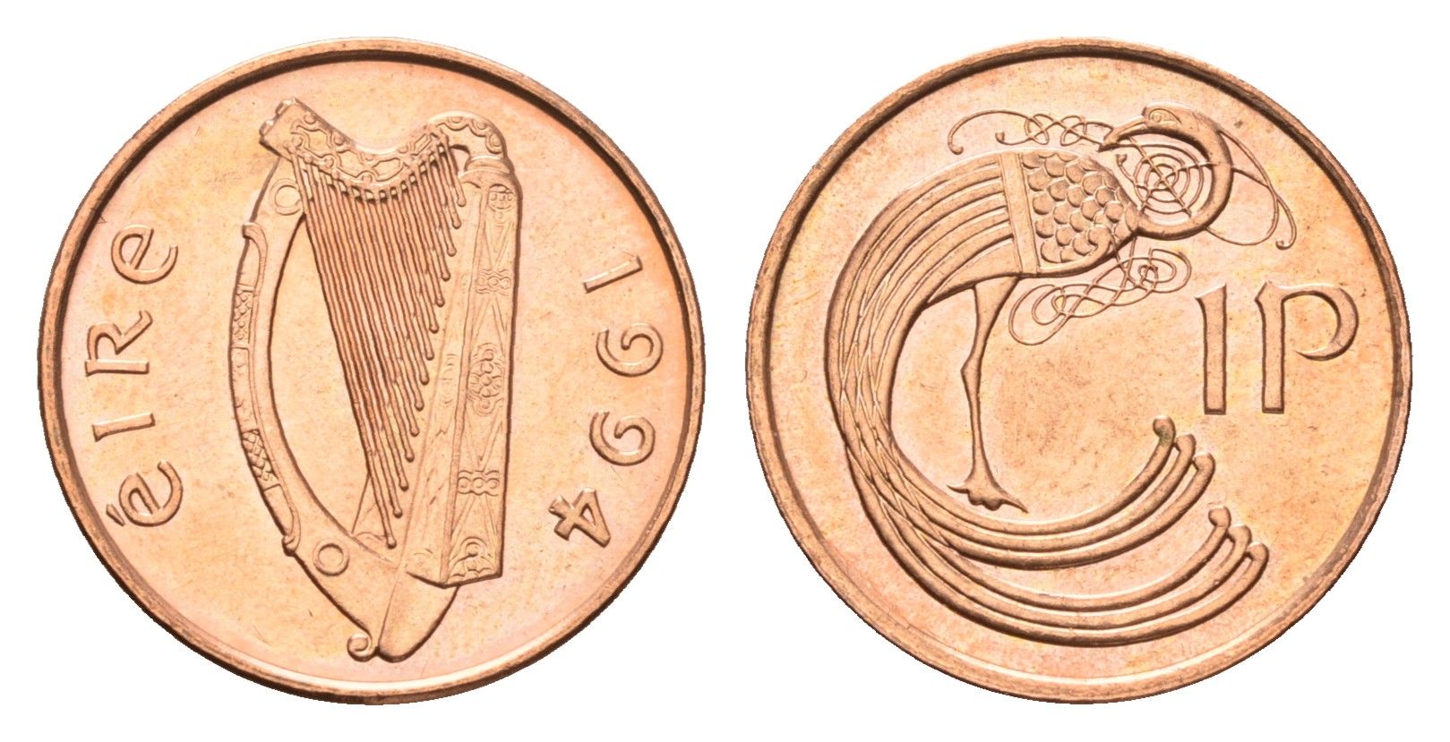 Ирландия 1 пенс 1994 мифологическая птица лира KM 20a сталь плакированная медью UNC 4647-912