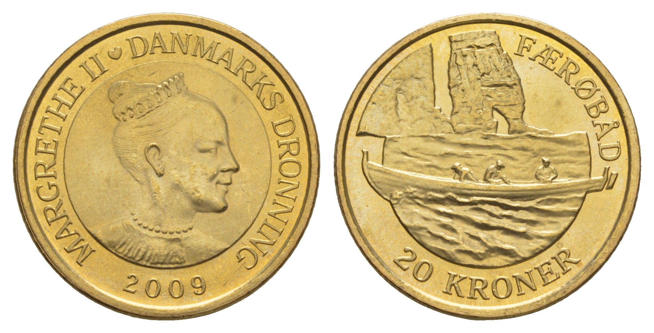 Дания 20 крон 2009 Корабли - Фарерская лодка KM 936 алюминиевая бронза UNC M69-04