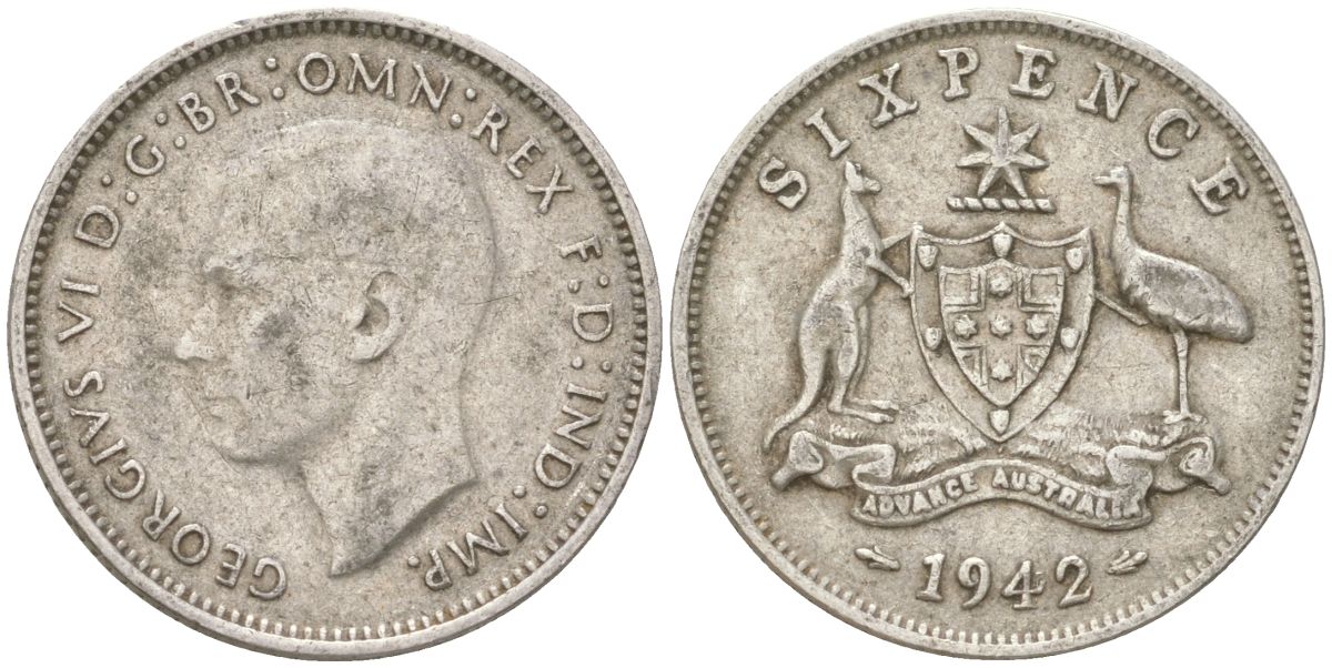 Австралия 6 пенсов 1942 Георг V (1936-1952) KM 38 серебро 4623-223