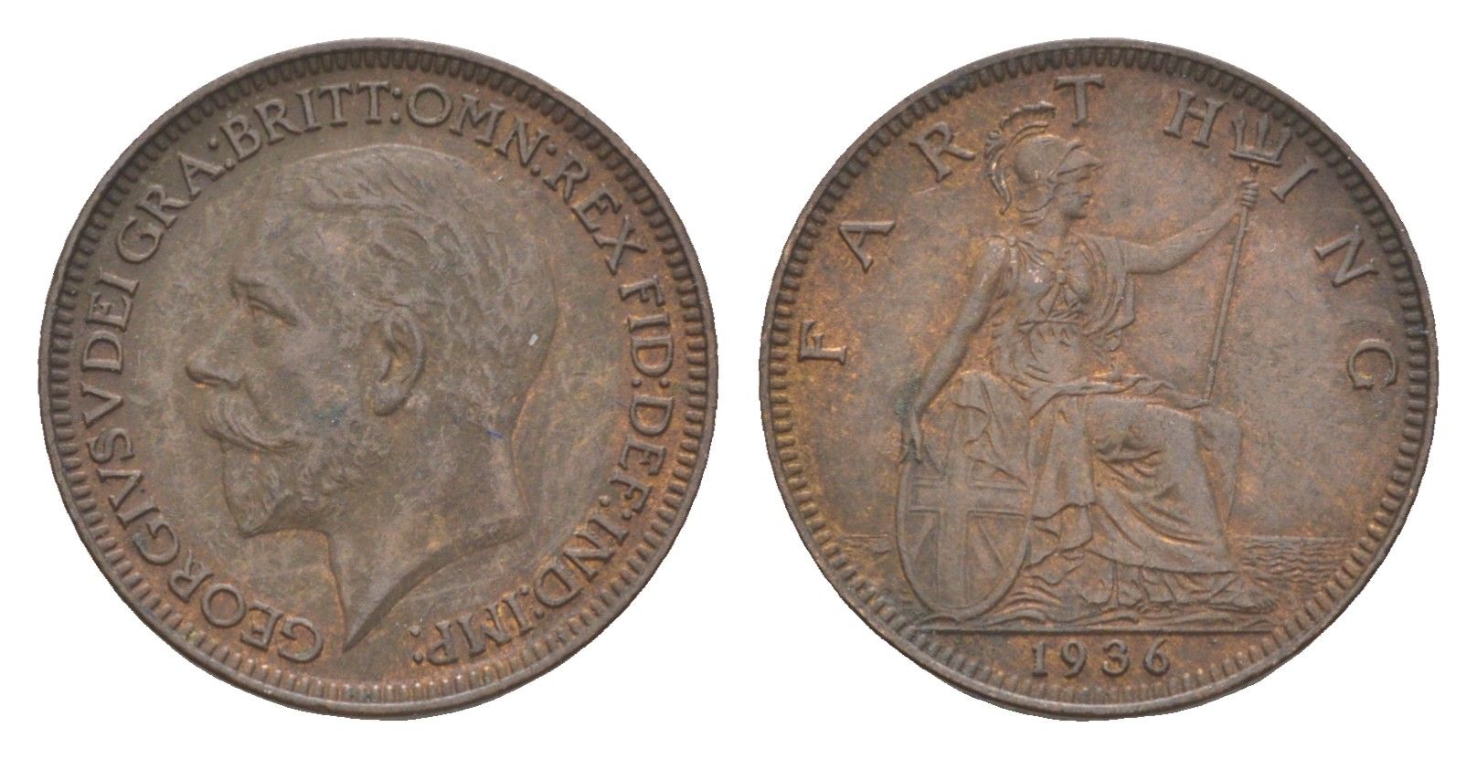 Великобритания 1 фартинг 1936 Георг V (1910-1936) KM 825, Spink 4061 бронза 3718-233