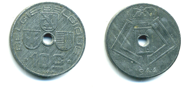 БЕЛЬГИЯ 10 САНТИМОВ 1944 BELGIE-BELGIQUE KM 126 цинк 59-1616
