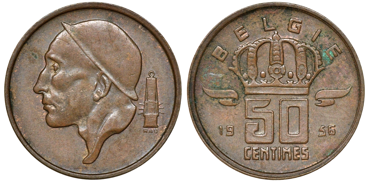 БЕЛЬГИЯ 50 САНТИМОВ 1956 KM 149.1 бронза 72-926