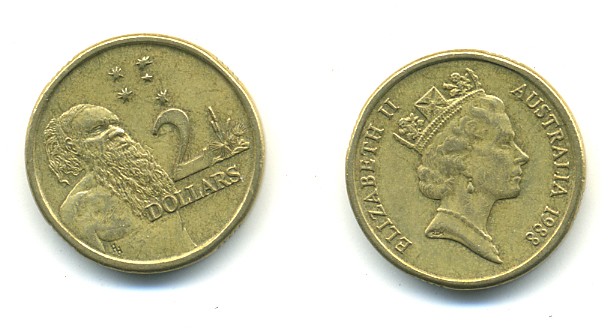 Австралия 2 доллара 1988 абориген, Елизавета II (1953-) KM 101 алюминиевая бронза 56-626