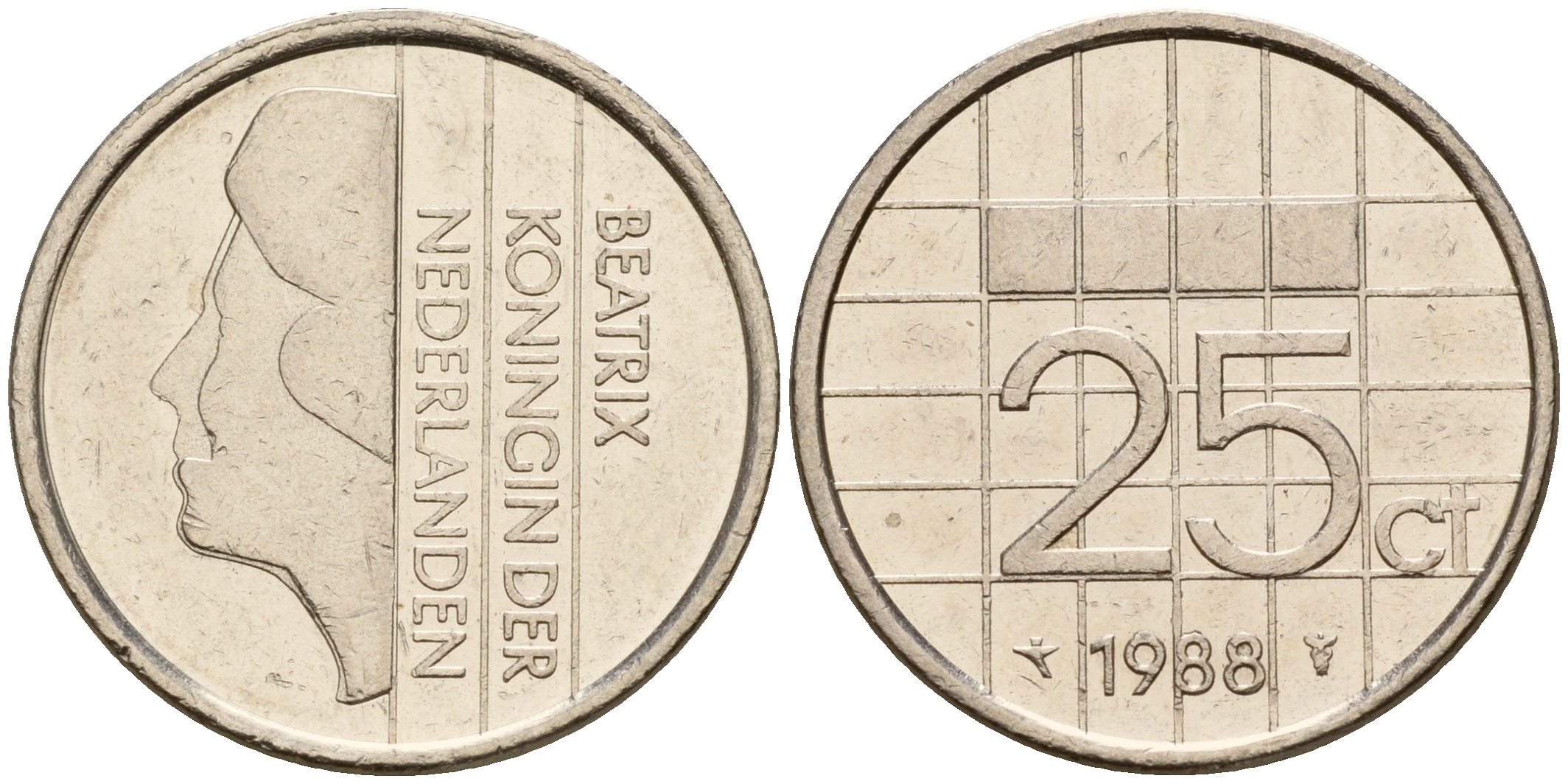 Нидерланды 25 центов 1988 Беатрикс (1980-2013) KM 204 никель    4598-439