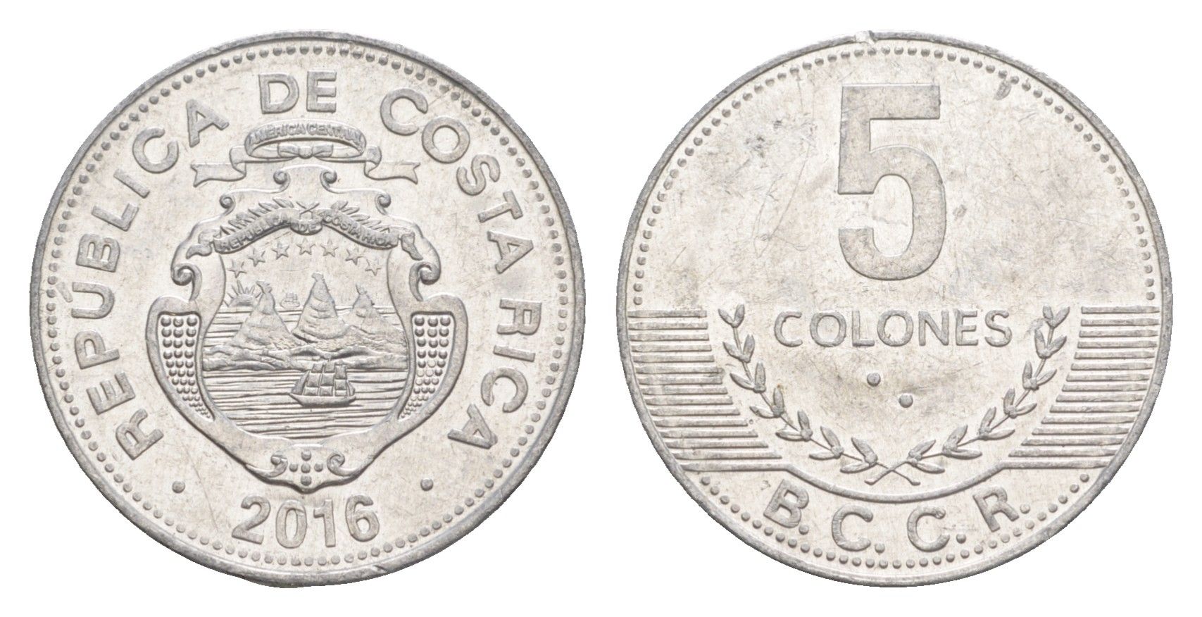 Коста-Рика 5 колонов 2016 KM 227b алюминий 4644-617