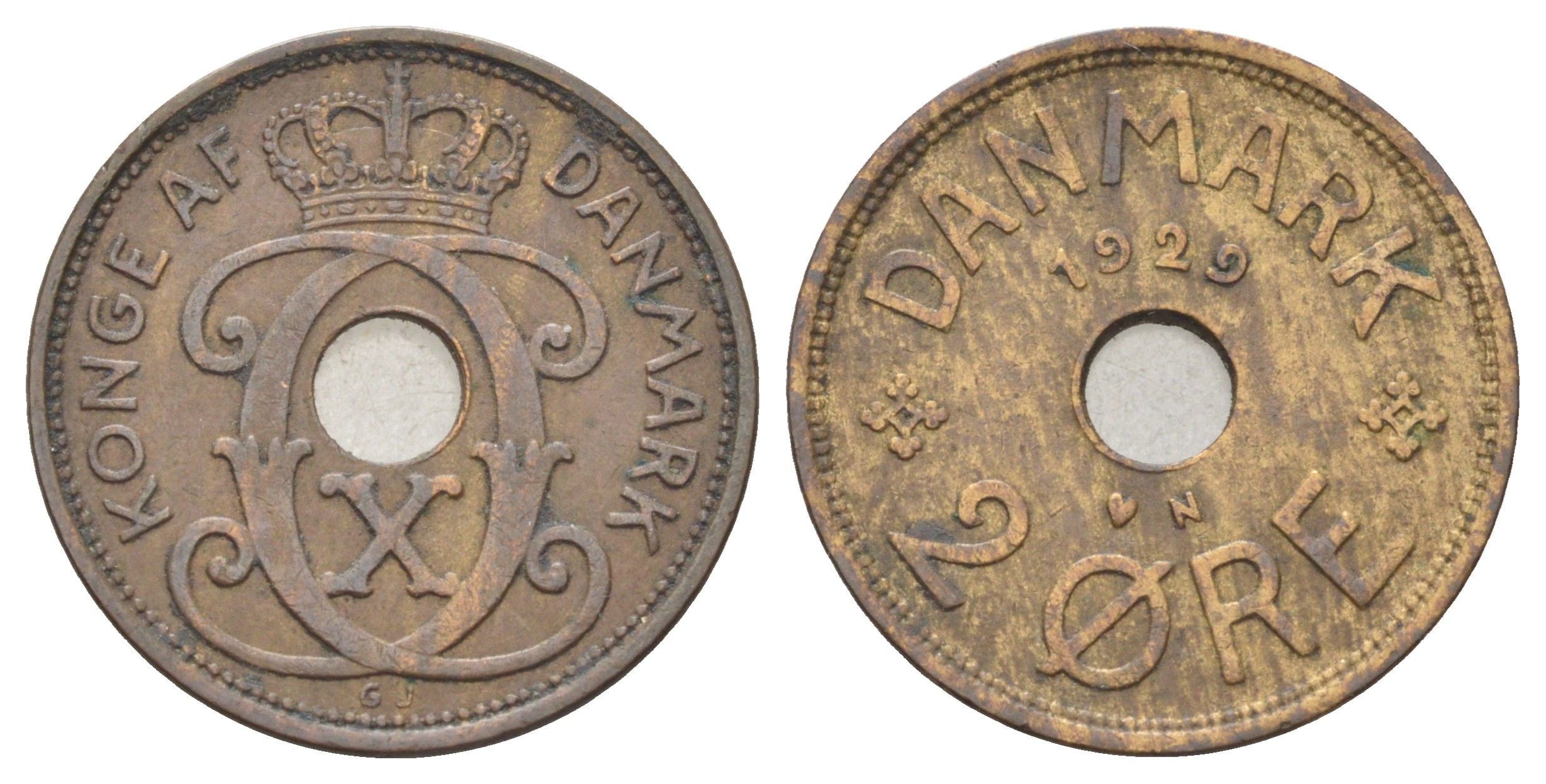 Дания 2 эре 1929 N, Кристиан X (1912-1947) KM 827 бронза 4701-726
