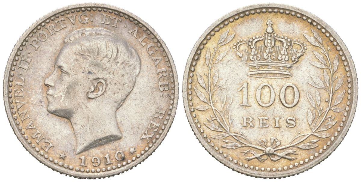 Португалия 100 реалов 1910 Мануэл II (1908-1910) KM 548 серебро 4611-317