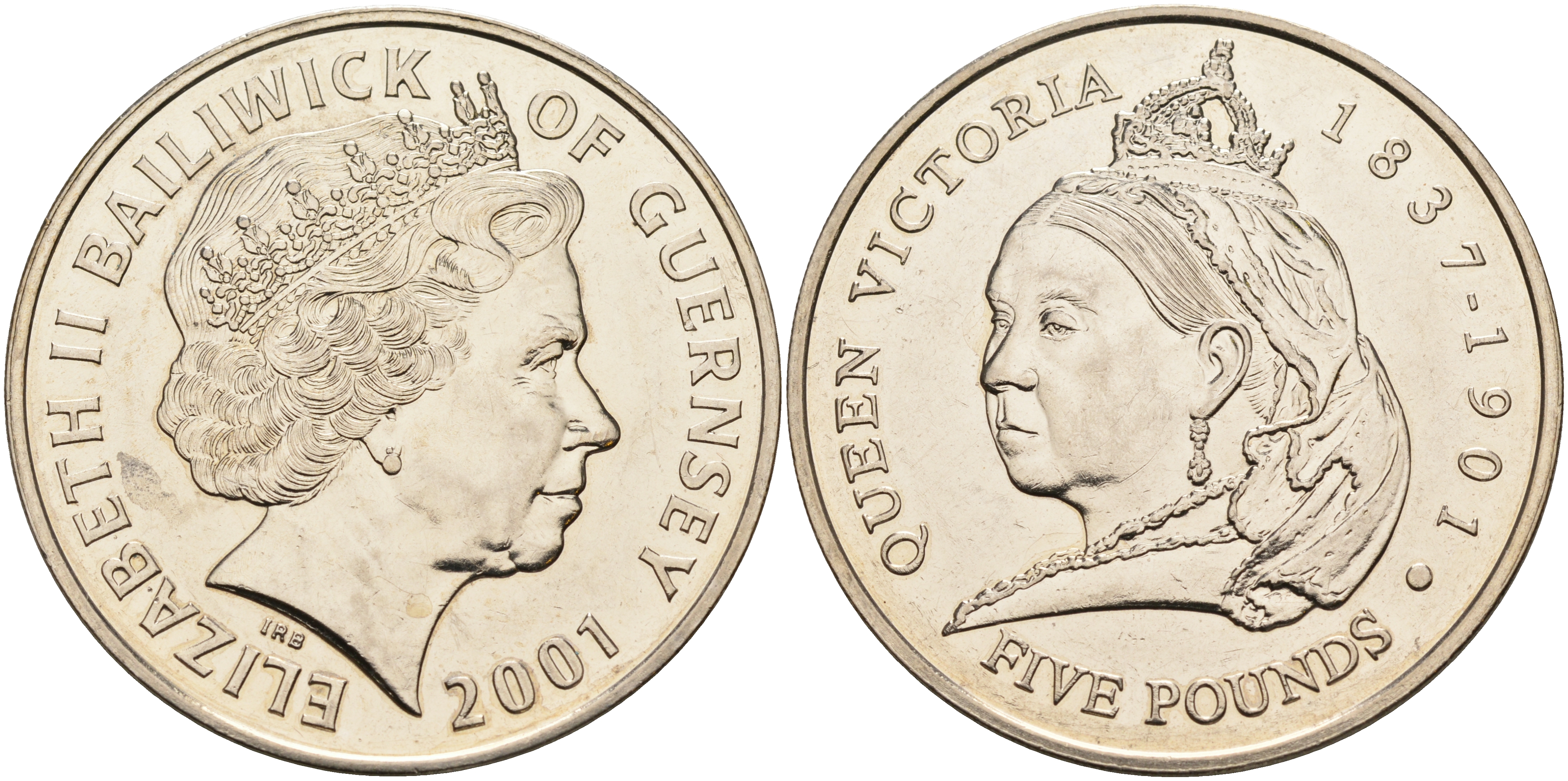 Гернси 5 фунтов 2001 100 лет со дня смерти королевы Виктории KM 106 медно-никель 4558-113