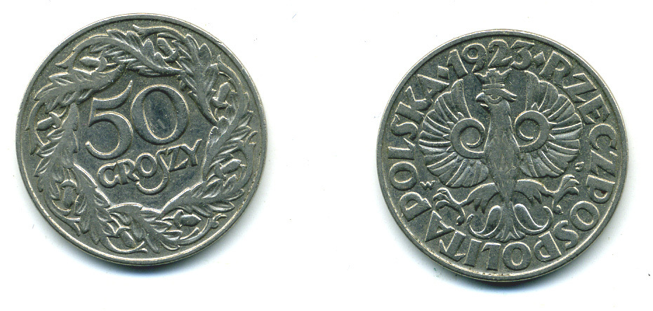 Польша 50 грошей 1923 Республика KM 13, Parchimowicz 106 никель 4383-224