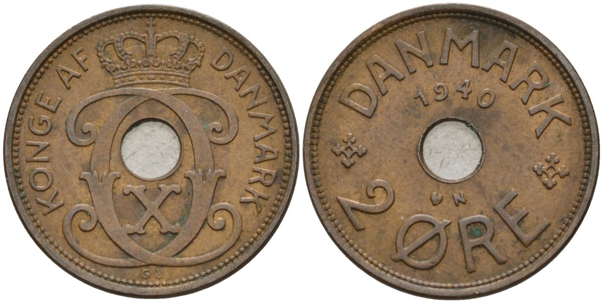 Дания 2 эре 1940 Кристиан X (1912-1947) KM 827 бронза 4147-538