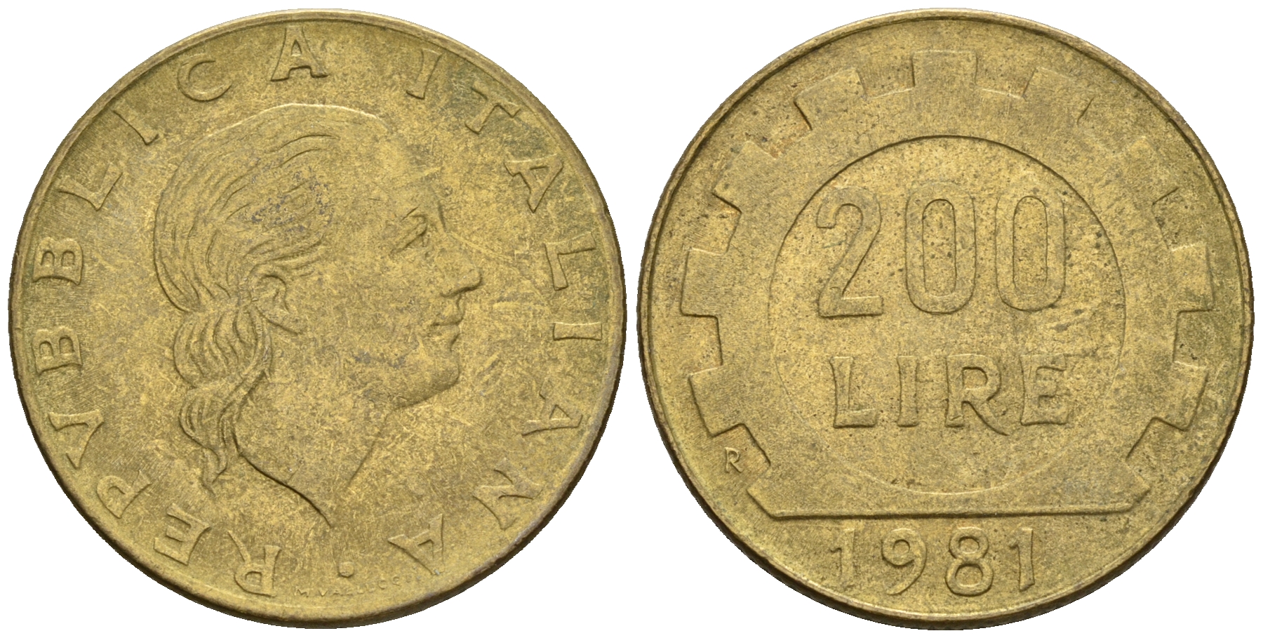 Италия 200 лир 1981 R, шестерня KM 105 алюминиевая бронза 259-143