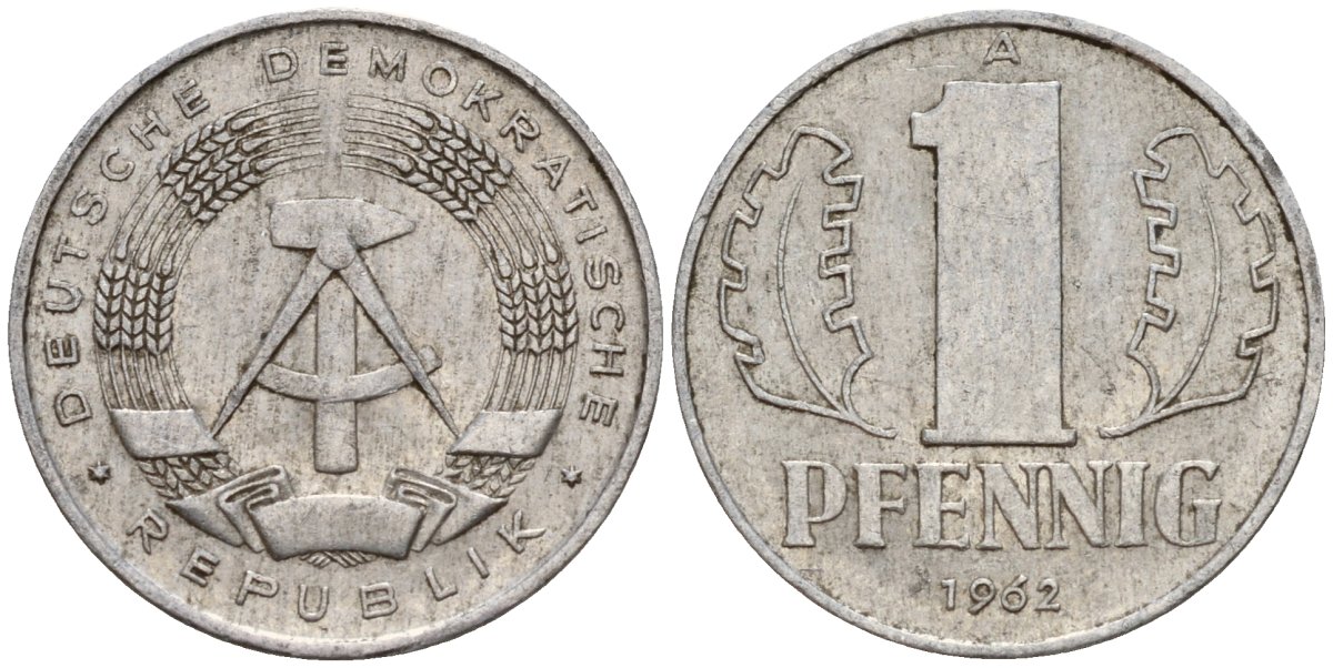 ГДР 1 пфенниг 1962 A KM 8.1 алюминий 39-1133