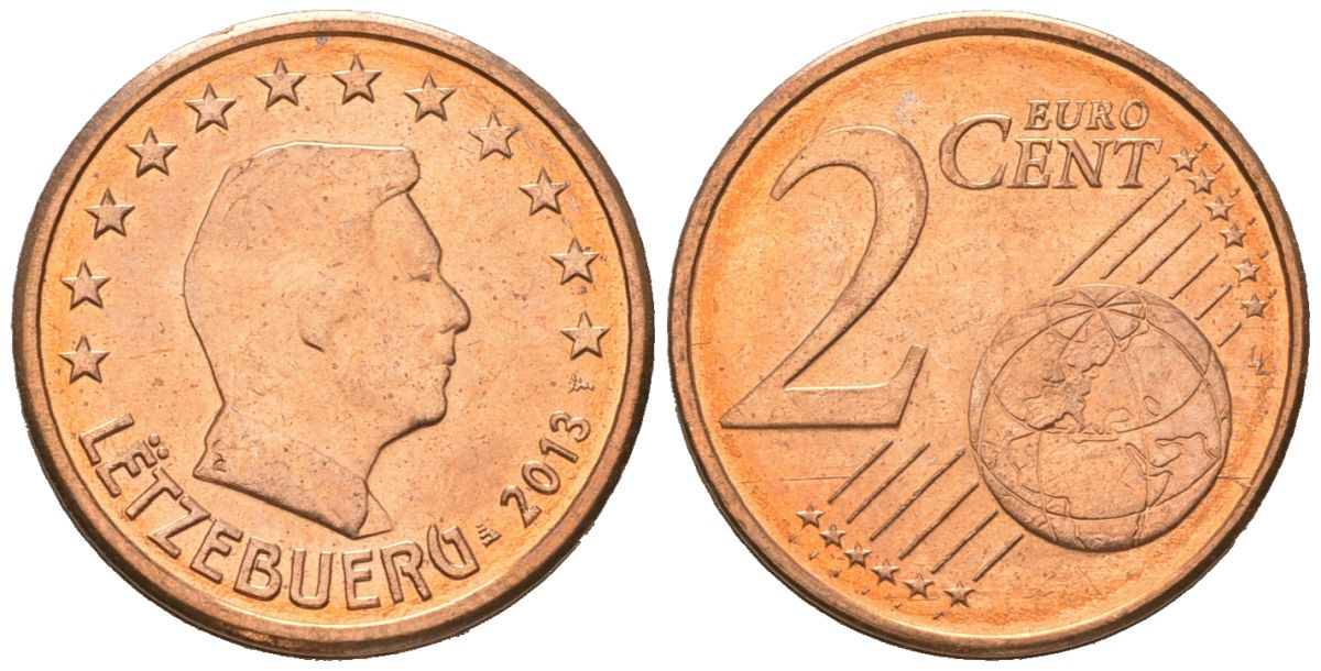 Люксембург 2 евроцента 2013 KM 76 сталь плакированная медью UNC 4618-817