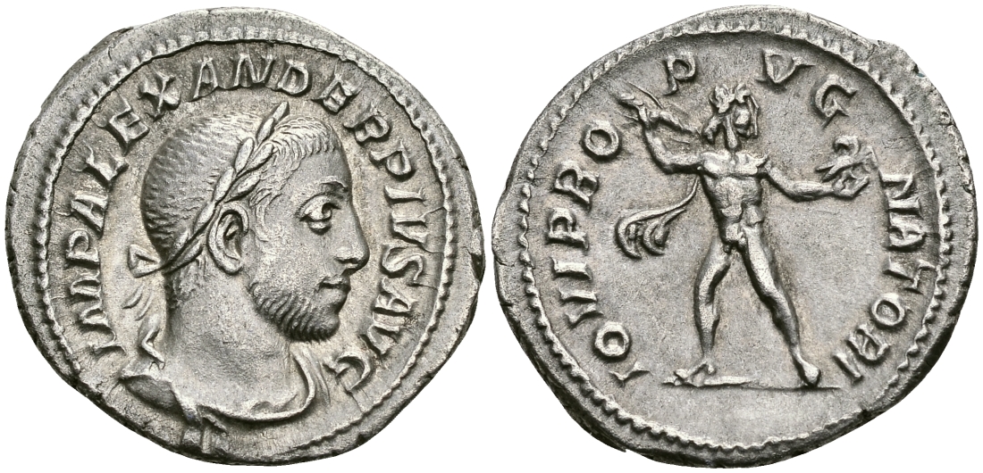 Римская Империя денарий 232 Александр Север IOVI PROPVGNATORI Юпитер Рим Extremely fine RIC 238 серебро 1073-5-6-3
