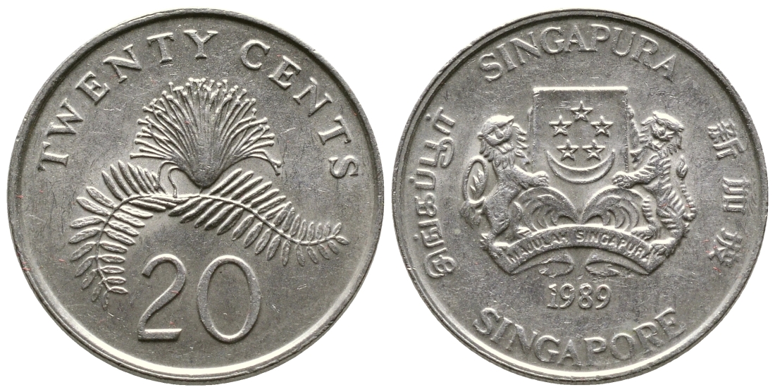 Сингапур 20 центов 1989 KM 52 медно-никель 4610-1046