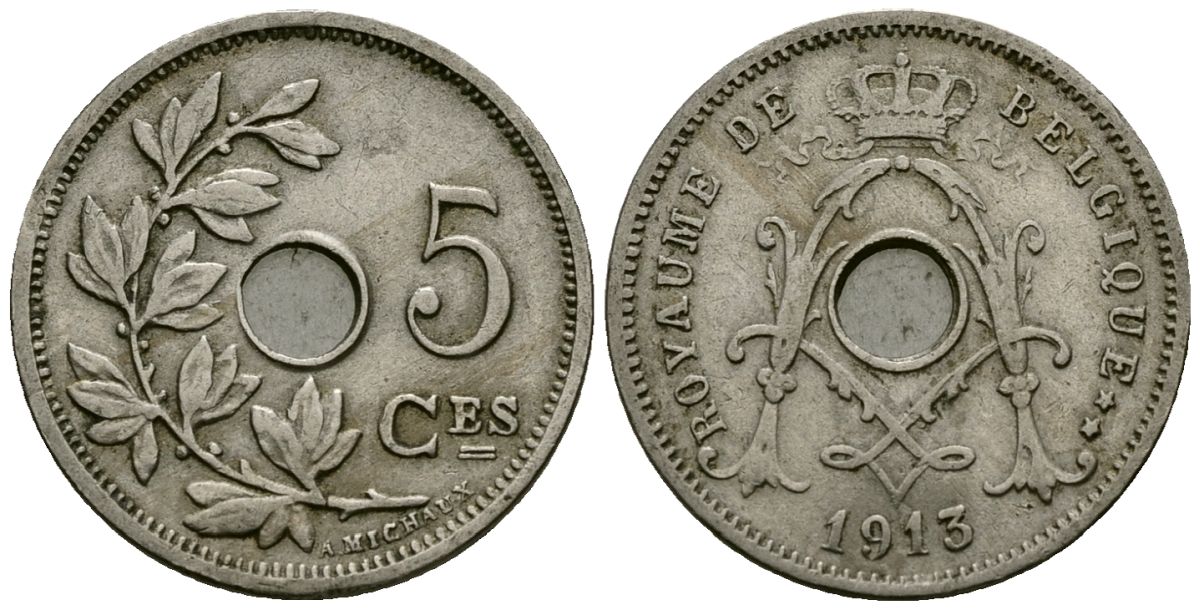 Бельгия 5 сантимов 1913 Belgique KM 66 медно-никель 4173-442