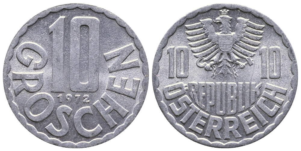 АВСТРИЯ 10 ГРОШЕЙ 1972 KM 2878 алюминий 53-857