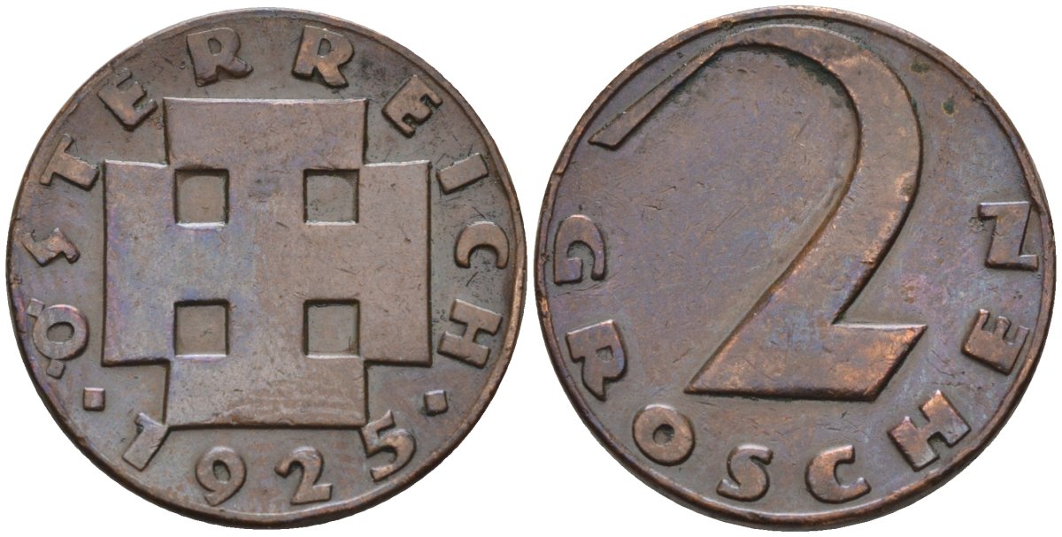 Австрия 2 гроша 1925 KM 2837 бронза 4594-316