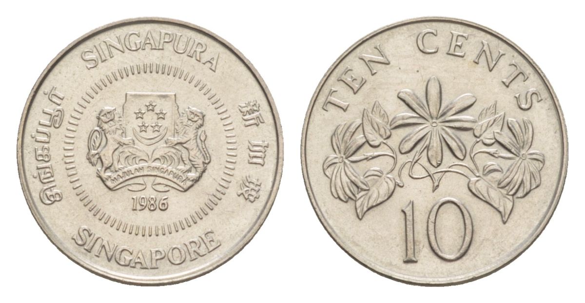 Сингапур 10 центов 1986 KM 51 медно-никель UNC 4632-146