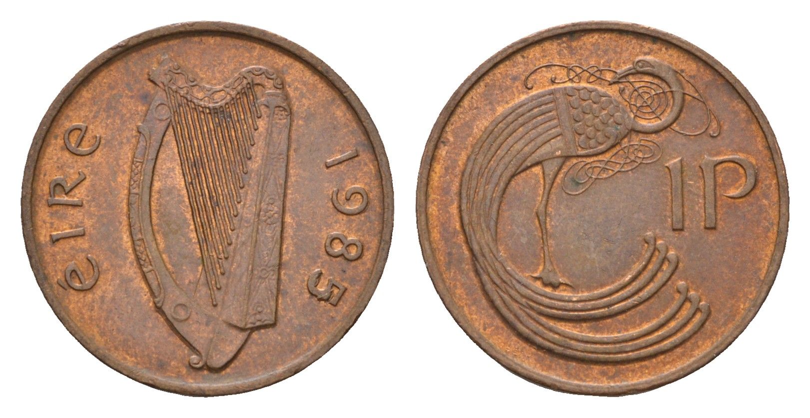 Ирландия 1 пенни 1985 мифологическая птица лира KM 20 бронза 4690-436