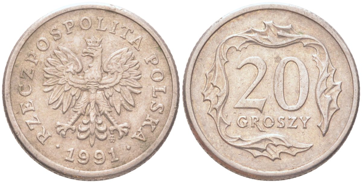 Польша 20 грошей 1991 Y 280 медно-никель UNC 4614-643
