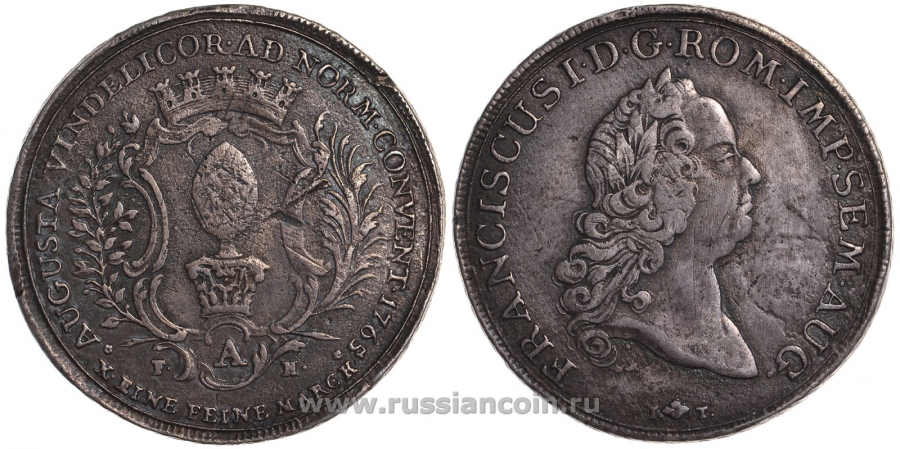 Аугсбург 1 талер 1765 IT-F(A)H, Франциск I KM 184, Dav. 1930 серебро 00-000-00