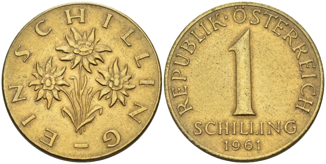 Австрия 1 шиллинг 1961 KM 2886 алюминиевая бронза 4571-744
