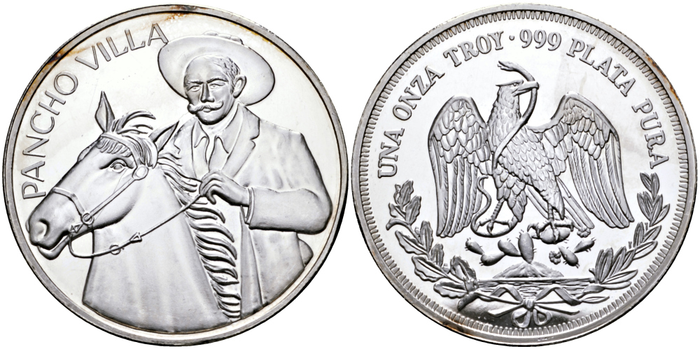 МЕКСИКА 1 УНЦИЯ ND ПАНЧО ВИЛЛА (PANCHO VILLA), ДИАМЕТР 40 ММ., ВЕС 1 ТРОЙСКАЯ УНЦИЯ серебро PROOF 00-00