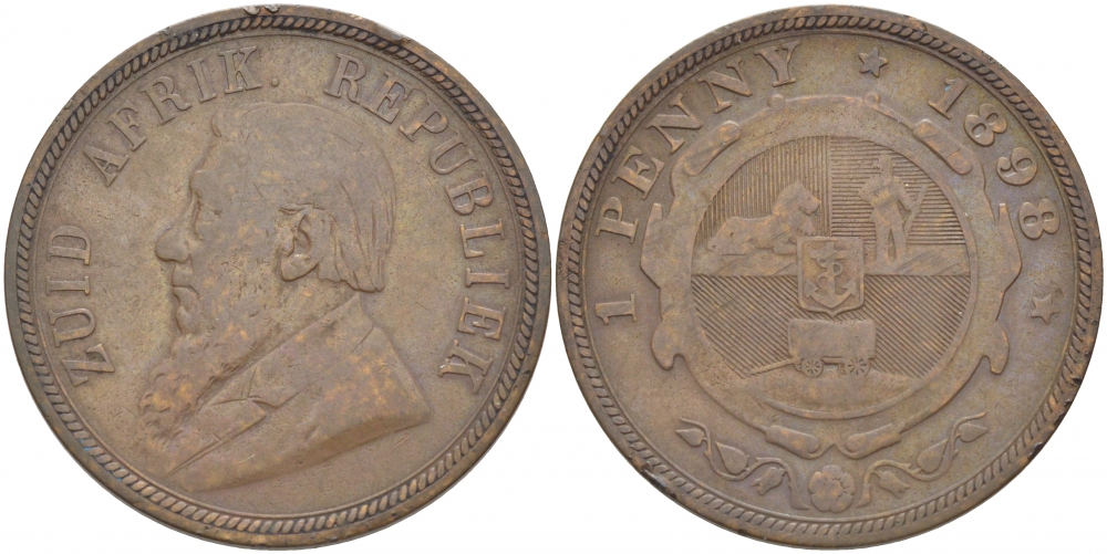 Южно-Африканская Республика, Трансвааль 1 пенни 1898 Пауль Крюгер KM 2 медь 180-946