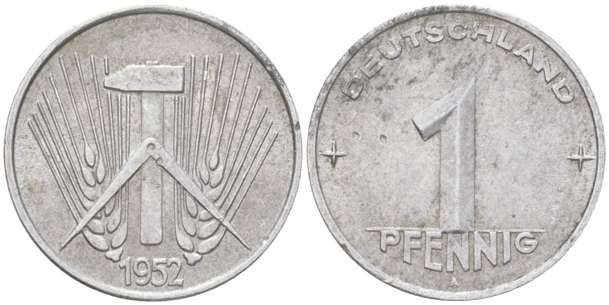 ГДР 1 пфенниг 1952 A KM 5 алюминий 4613-923