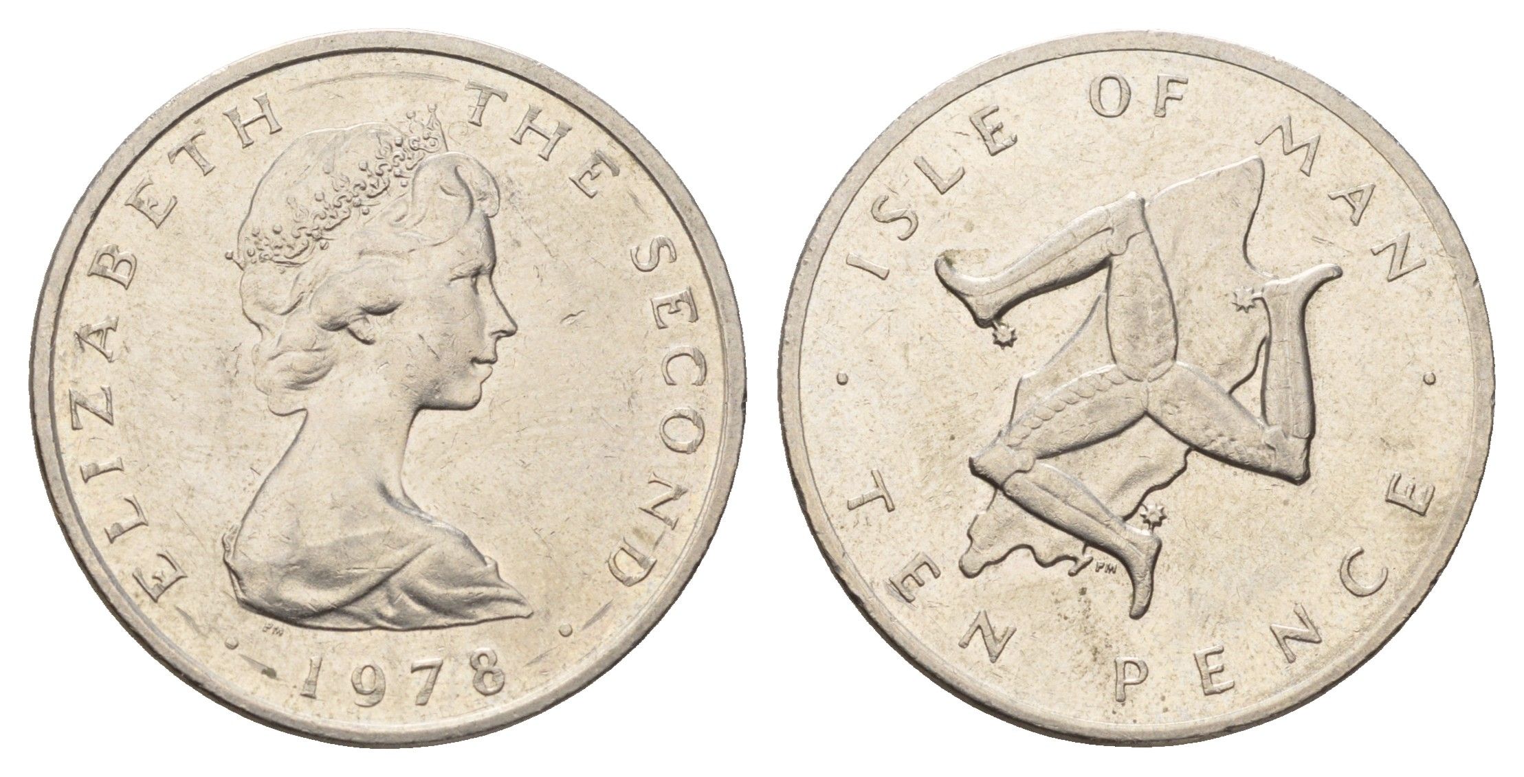 Остров Мэн 10 пенсов 1978 PM, Елизавета II (1952-2022) KM 36 медно-никель aUNC 4634-324