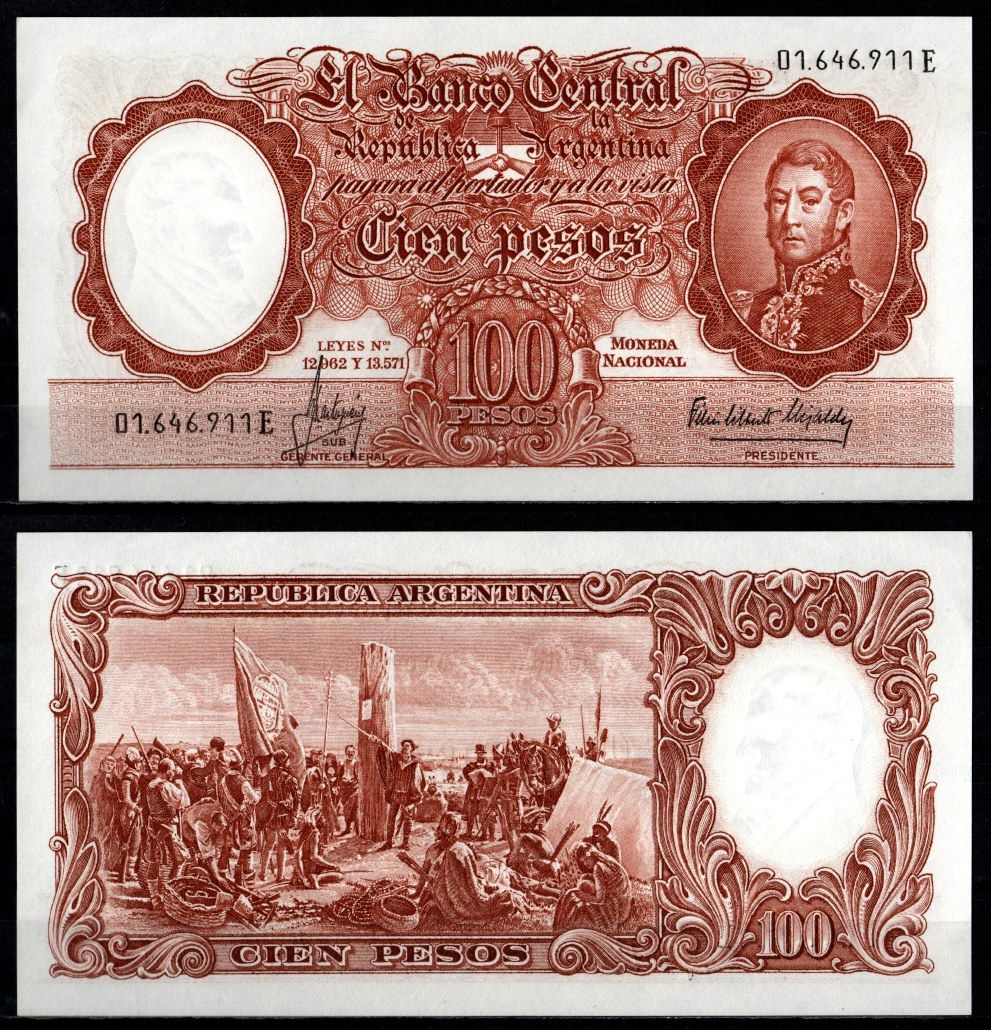 Аргентина 1 песо ND (1969-1971) Pick 282 бумага аUNC 7548-72-2-1