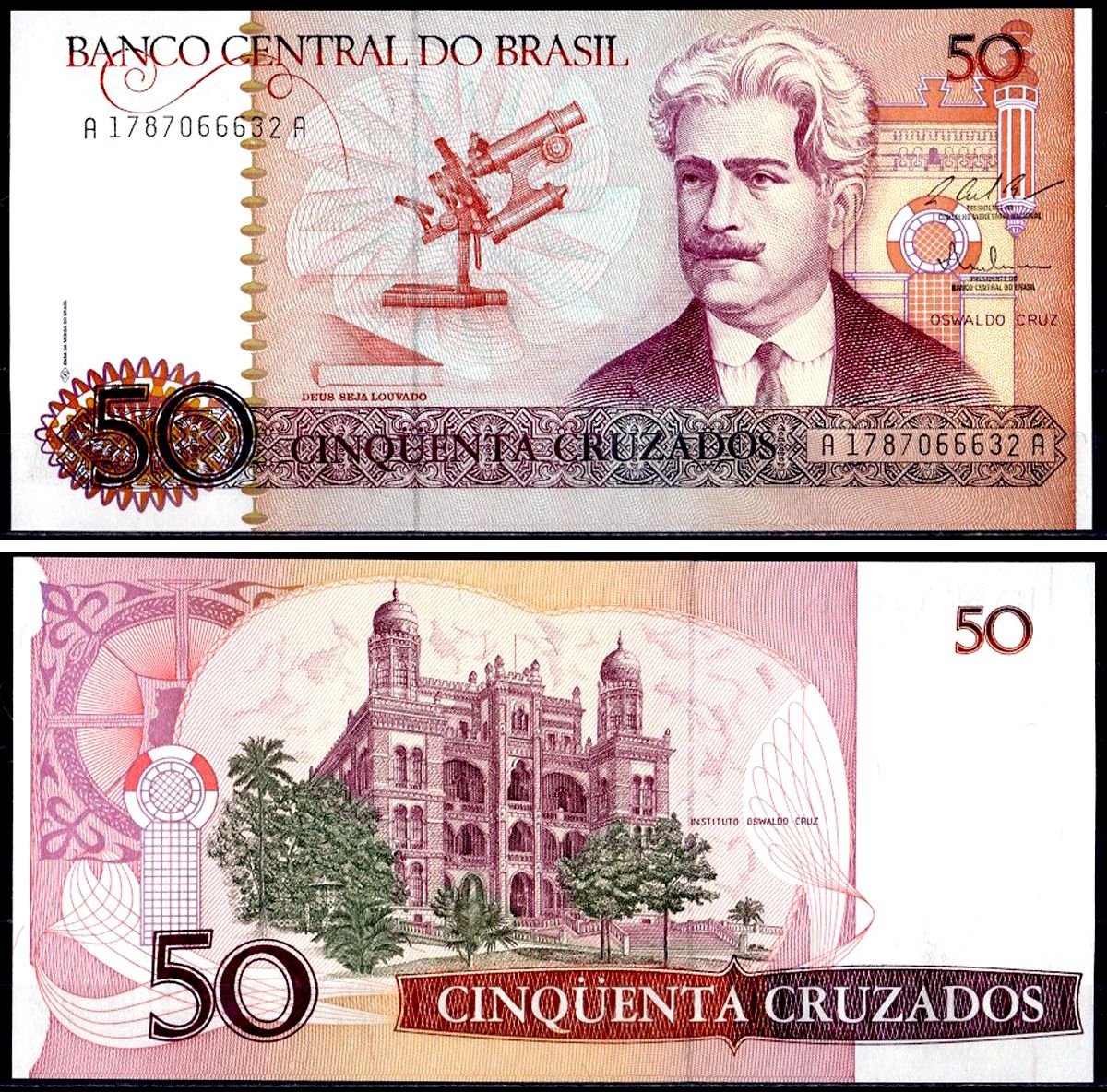 Бразилия 50 крузадо ND (1987) Pick 210 b бумага UNC (пресс) 402-57-1-2