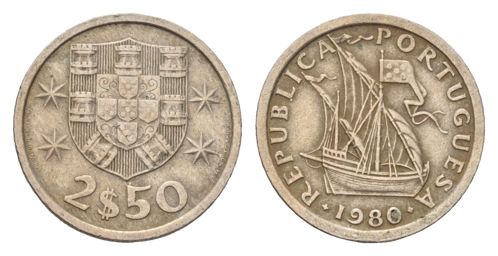 Португалия 2,5 эскудо 1980 KM 590 медно-никель 4669-446
