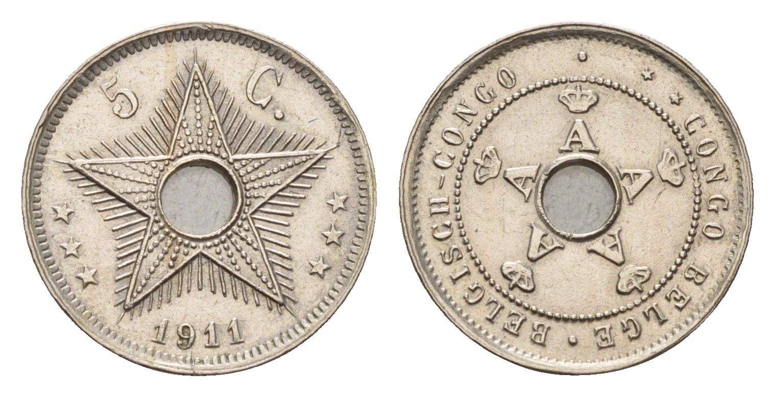 Бельгийское Конго 5 сантимов 1911 KM 17 медно-никель 4127-1512