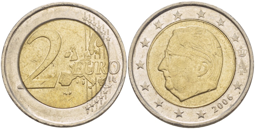 БЕЛЬГИЯ 2 ЕВРО 2006 АЛЬБЕРТ II KM 231 биметалл 4543-351