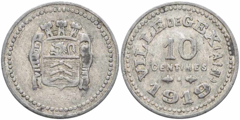 ФРАНЦИЯ 10 САНТИМОВ 1919 VILLE de GEX, ТОКЕН, ГОРОД ЖЕКС Elie 10.2 алюминий 24-746