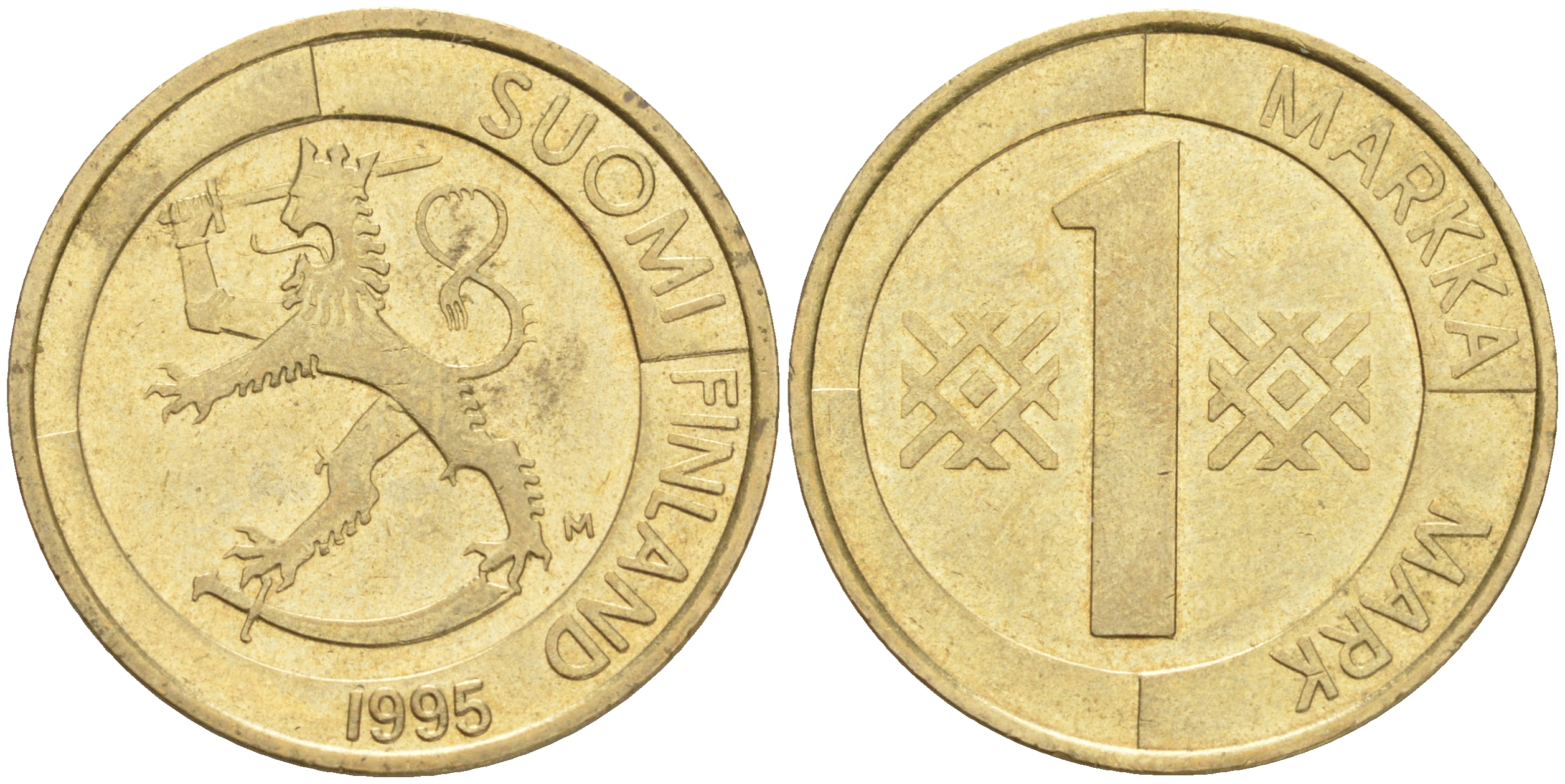 ФИНЛЯНДИЯ 1 МАРКА 1995 M KM 76 алюминиевая бронза 4556-714