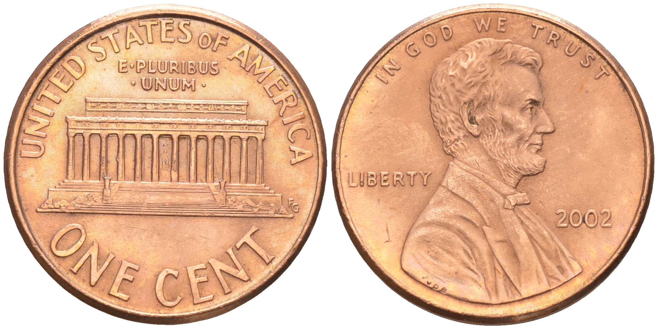 США 1 ЦЕНТ 2002 ЛИНКОЛЬН KM 201b цинк плакированный медью 188-348