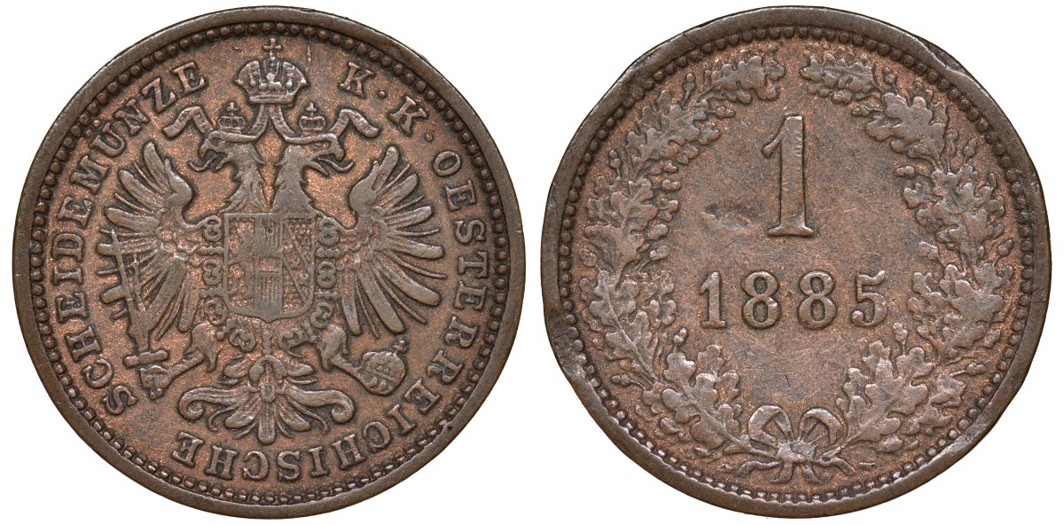 Австрия 1 крейцер 1885 KM 2187 медь 4174-146