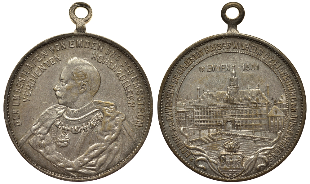 Эмден медаль 1901 на посещение Вильгельма II, 33 мм, 15,4 гр      1072-9-22