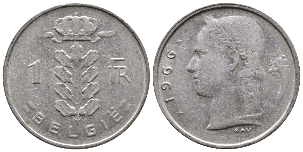 БЕЛЬГИЯ 1 ФРАНК 1966 BELGIE KM 143.1 медно-никель 4382-1017